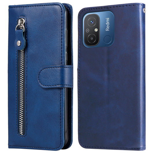 For Xiaomi Redmi 12C 4G / 11A 4G Leather Phone Case Zipper Pocket Phone Cover with Stand Wallet