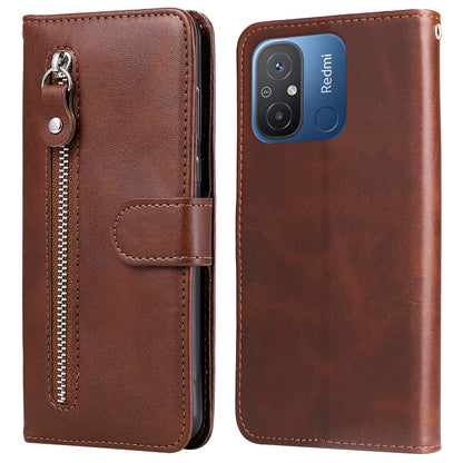For Xiaomi Redmi 12C 4G / 11A 4G Leather Phone Case Zipper Pocket Phone Cover with Stand Wallet