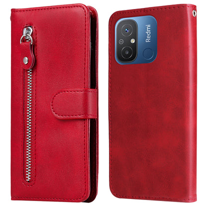 For Xiaomi Redmi 12C 4G / 11A 4G Leather Phone Case Zipper Pocket Phone Cover with Stand Wallet