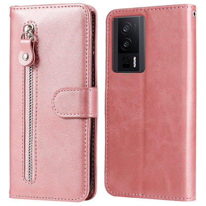 For Xiaomi Poco F5 Pro 5G / Redmi K60 Pro 5G / K60 5G Zipper Pocket Phone Case Calf Texture PU Leather Stand Wallet Cover