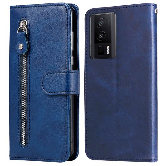 For Xiaomi Poco F5 Pro 5G / Redmi K60 Pro 5G / K60 5G Zipper Pocket Phone Case Calf Texture PU Leather Stand Wallet Cover