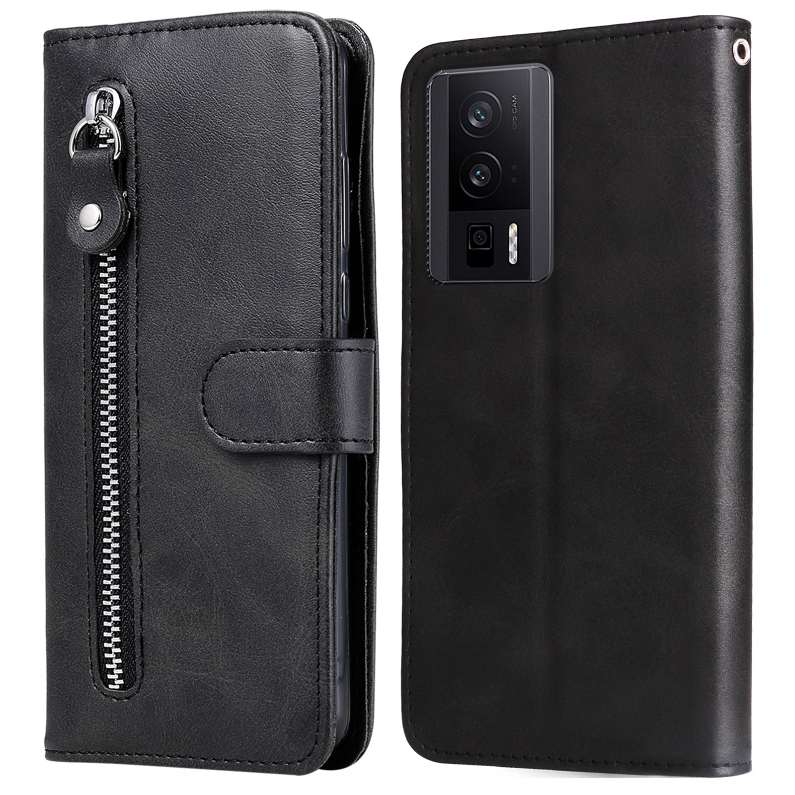 For Xiaomi Poco F5 Pro 5G / Redmi K60 Pro 5G / K60 5G Zipper Pocket Phone Case Calf Texture PU Leather Stand Wallet Cover