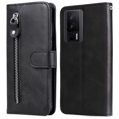 For Xiaomi Poco F5 Pro 5G / Redmi K60 Pro 5G / K60 5G Zipper Pocket Phone Case Calf Texture PU Leather Stand Wallet Cover