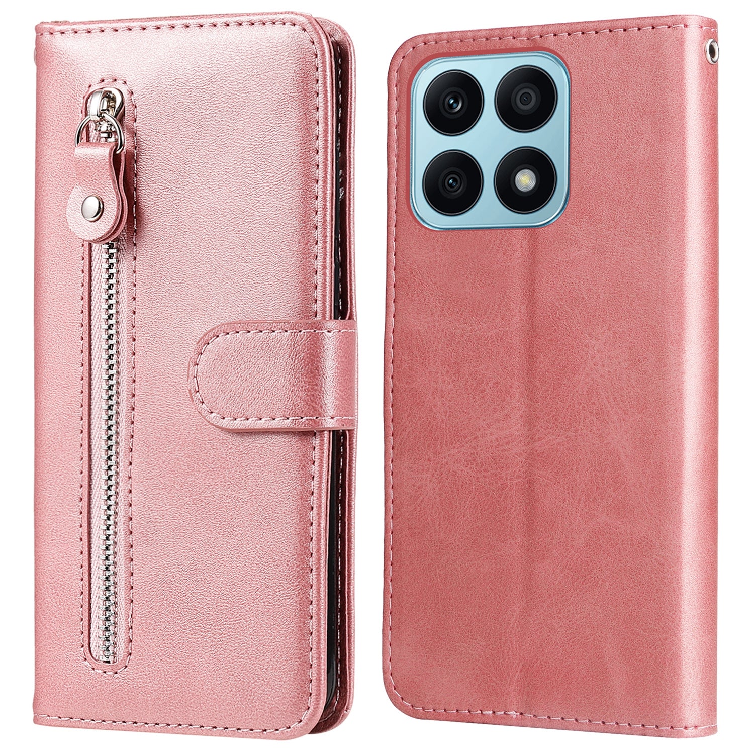For Honor X8a 4G Calf Texture PU Leather Wallet Zipper Pocket Phone Case Shockproof Stand Cover