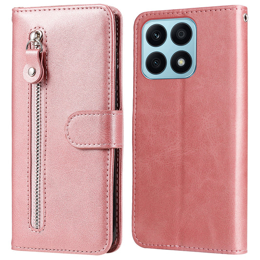 For Honor X8a 4G Calf Texture PU Leather Wallet Zipper Pocket Phone Case Shockproof Stand Cover