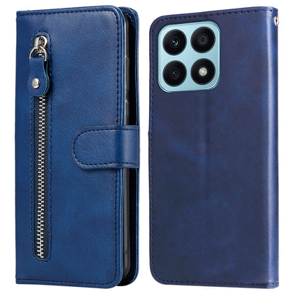 For Honor X8a 4G Calf Texture PU Leather Wallet Zipper Pocket Phone Case Shockproof Stand Cover