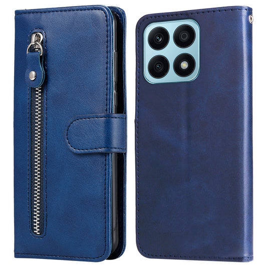 For Honor X8a 4G Calf Texture PU Leather Wallet Zipper Pocket Phone Case Shockproof Stand Cover