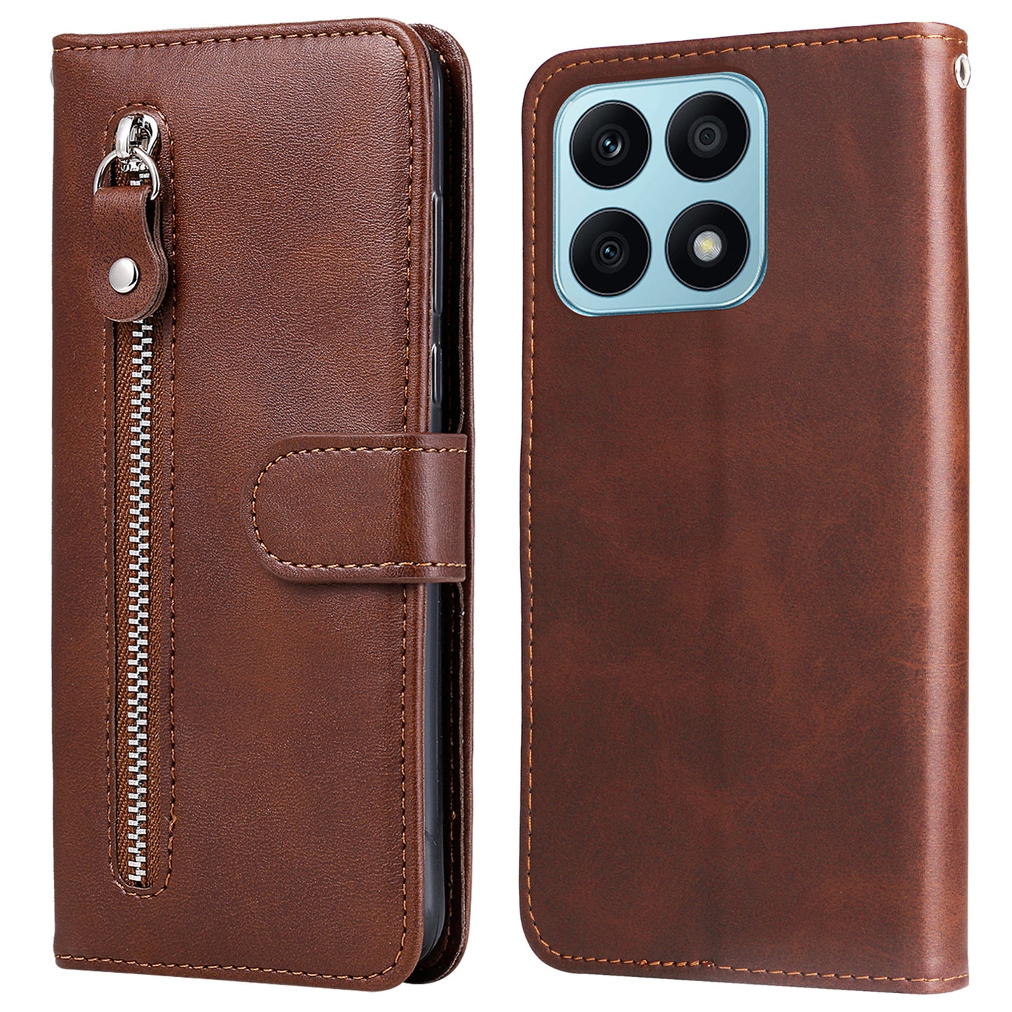 For Honor X8a 4G Calf Texture PU Leather Wallet Zipper Pocket Phone Case Shockproof Stand Cover