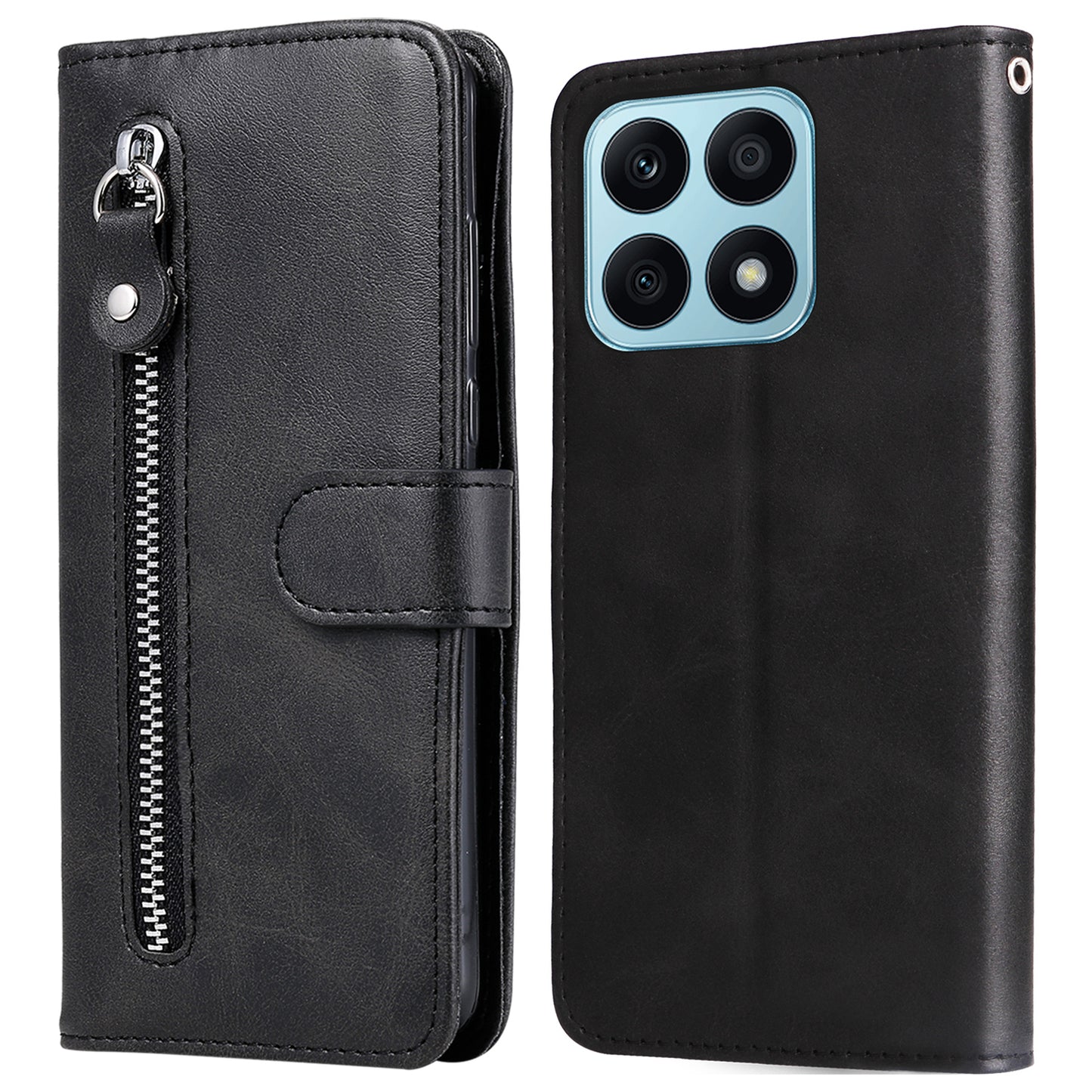 For Honor X8a 4G Calf Texture PU Leather Wallet Zipper Pocket Phone Case Shockproof Stand Cover