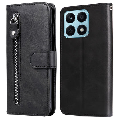 For Honor X8a 4G Calf Texture PU Leather Wallet Zipper Pocket Phone Case Shockproof Stand Cover
