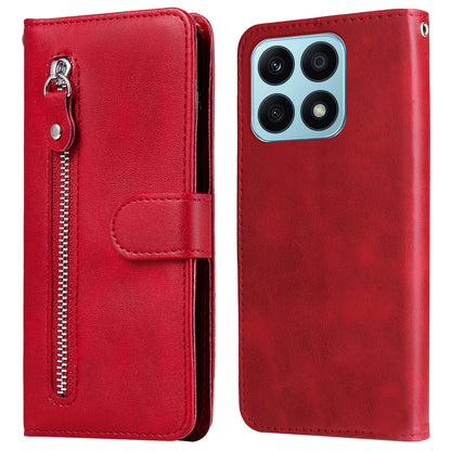 For Honor X8a 4G Calf Texture PU Leather Wallet Zipper Pocket Phone Case Shockproof Stand Cover