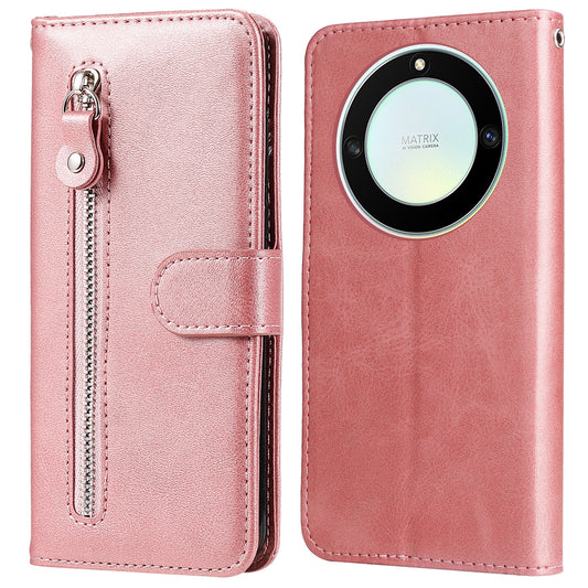 For Honor X40 5G / X9a 5G / Magic5 Lite 5G Calf Texture Zipper Pocket Phone Case PU Leather Wallet Stand Anti-drop Cover