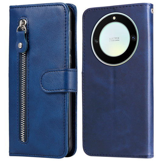 For Honor X40 5G / X9a 5G / Magic5 Lite 5G Calf Texture Zipper Pocket Phone Case PU Leather Wallet Stand Anti-drop Cover