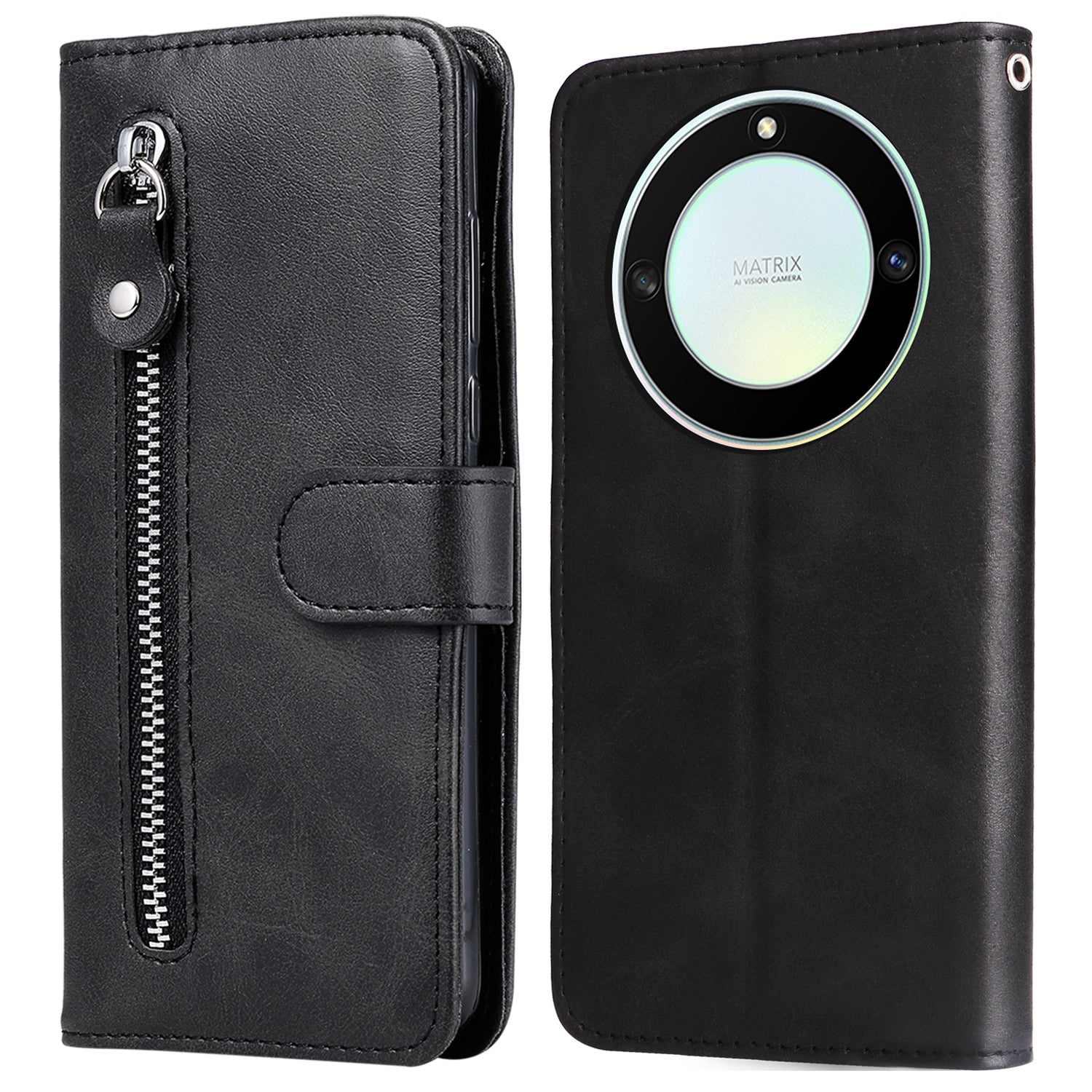 For Honor X40 5G / X9a 5G / Magic5 Lite 5G Calf Texture Zipper Pocket Phone Case PU Leather Wallet Stand Anti-drop Cover