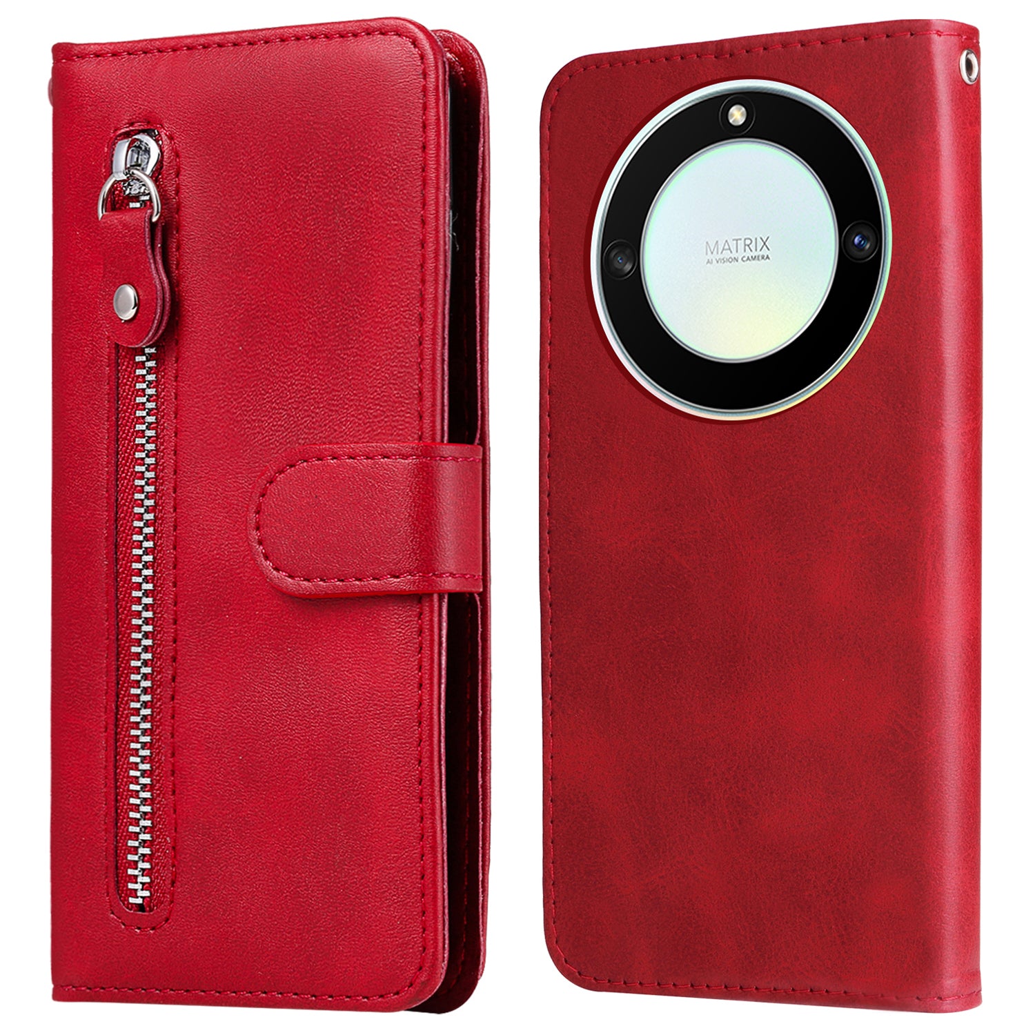 For Honor X40 5G / X9a 5G / Magic5 Lite 5G Calf Texture Zipper Pocket Phone Case PU Leather Wallet Stand Anti-drop Cover
