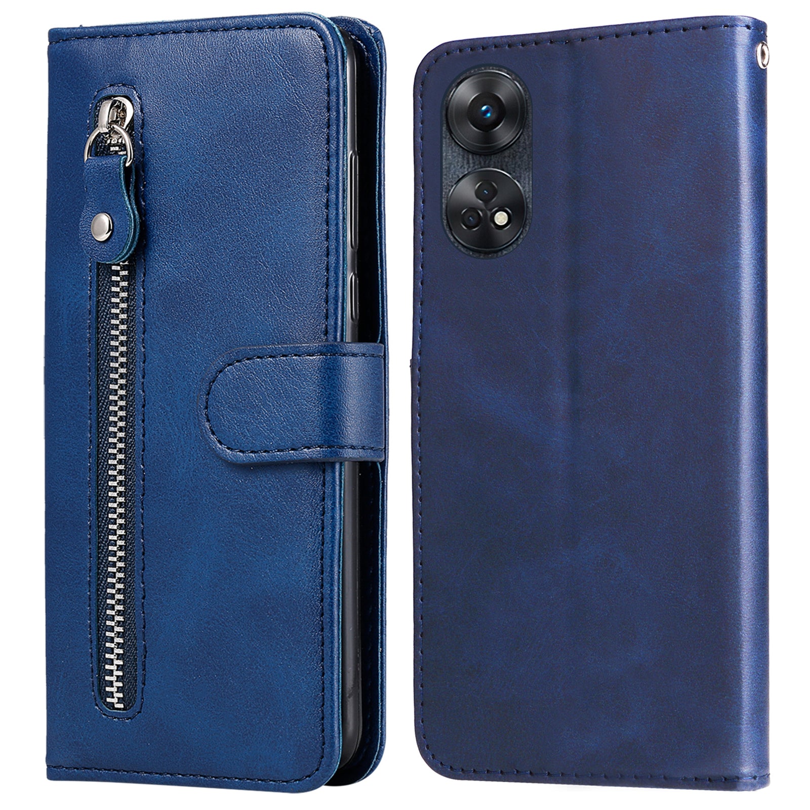 For Oppo Reno8 T 4G Zipper Pocket Wallet Phone Case Calf Texture Leather Drop-proof Stand Cover