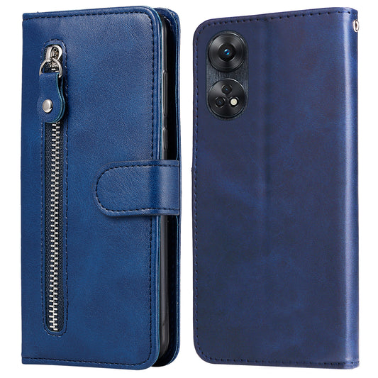 For Oppo Reno8 T 4G Zipper Pocket Wallet Phone Case Calf Texture Leather Drop-proof Stand Cover
