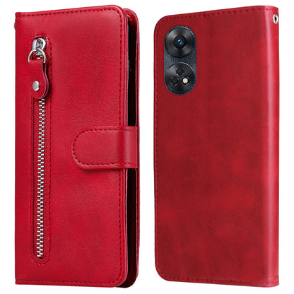 For Oppo Reno8 T 4G Zipper Pocket Wallet Phone Case Calf Texture Leather Drop-proof Stand Cover