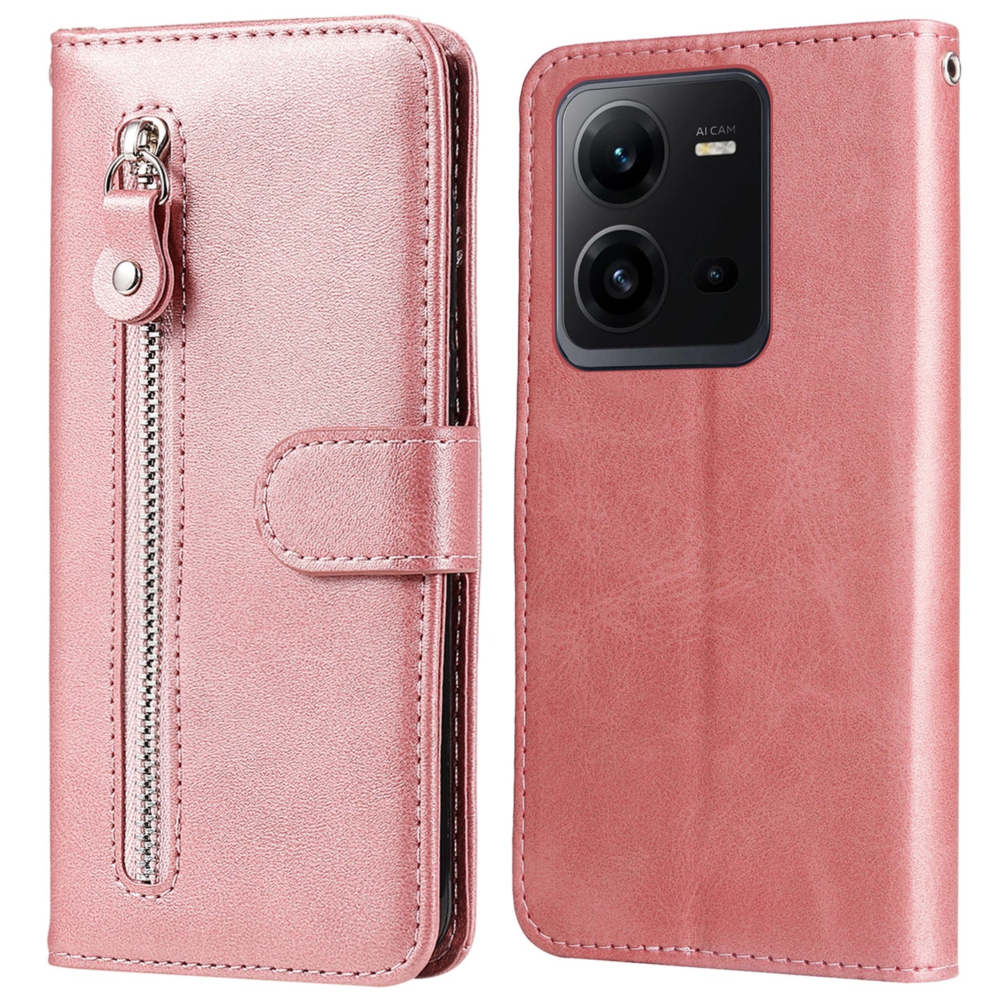 For vivo V25 5G / V25e 4G Calf Texture PU Leather Wallet Phone Case Zipper Pocket Flip Stand Cover