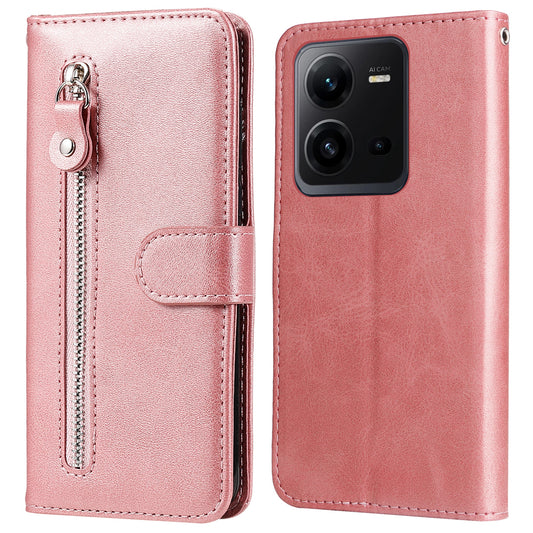 For vivo V25 5G / V25e 4G Calf Texture PU Leather Wallet Phone Case Zipper Pocket Flip Stand Cover