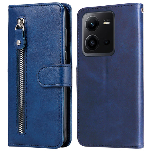 For vivo V25 5G / V25e 4G Calf Texture PU Leather Wallet Phone Case Zipper Pocket Flip Stand Cover