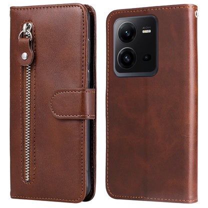 For vivo V25 5G / V25e 4G Calf Texture PU Leather Wallet Phone Case Zipper Pocket Flip Stand Cover