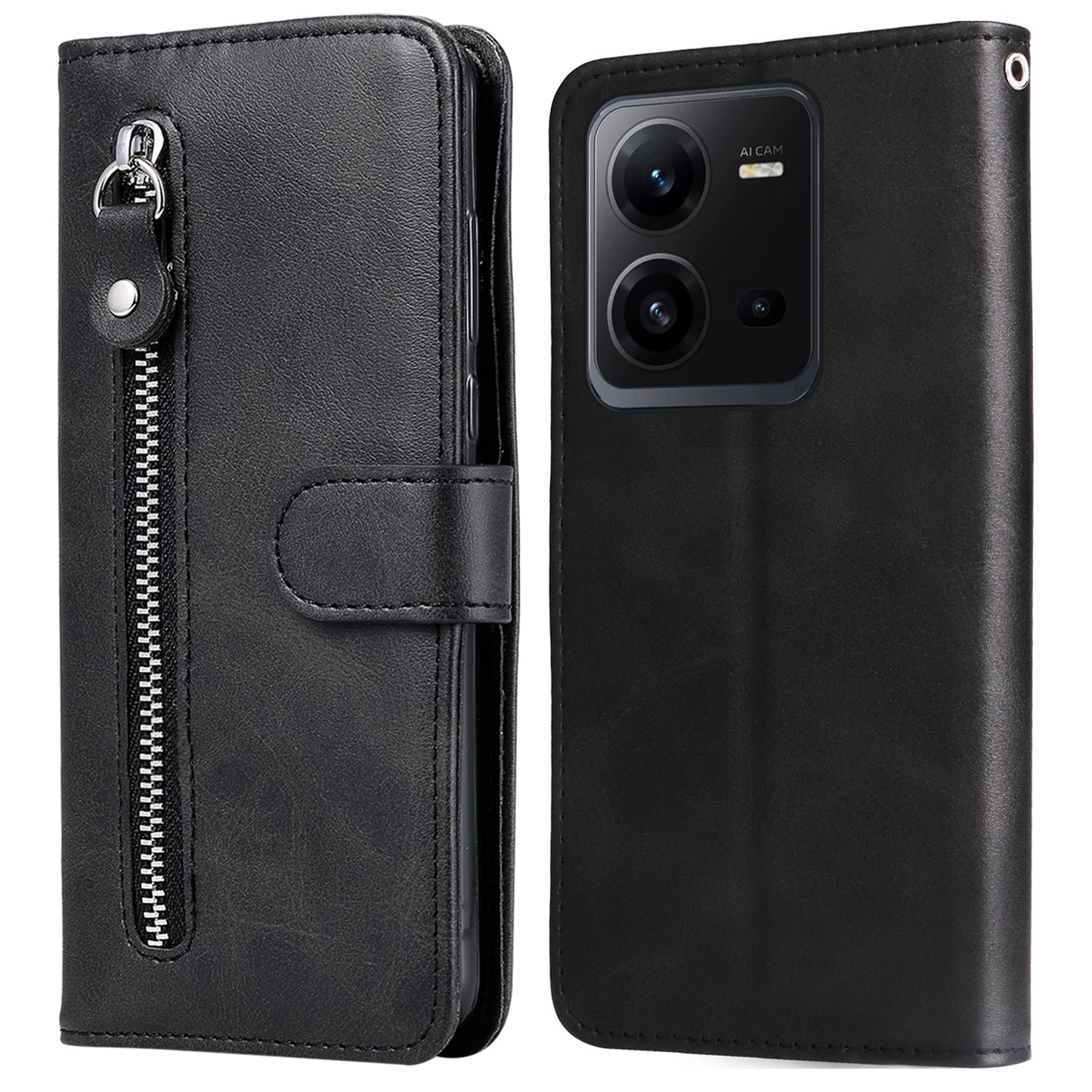 For vivo V25 5G / V25e 4G Calf Texture PU Leather Wallet Phone Case Zipper Pocket Flip Stand Cover