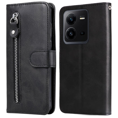 For vivo V25 5G / V25e 4G Calf Texture PU Leather Wallet Phone Case Zipper Pocket Flip Stand Cover