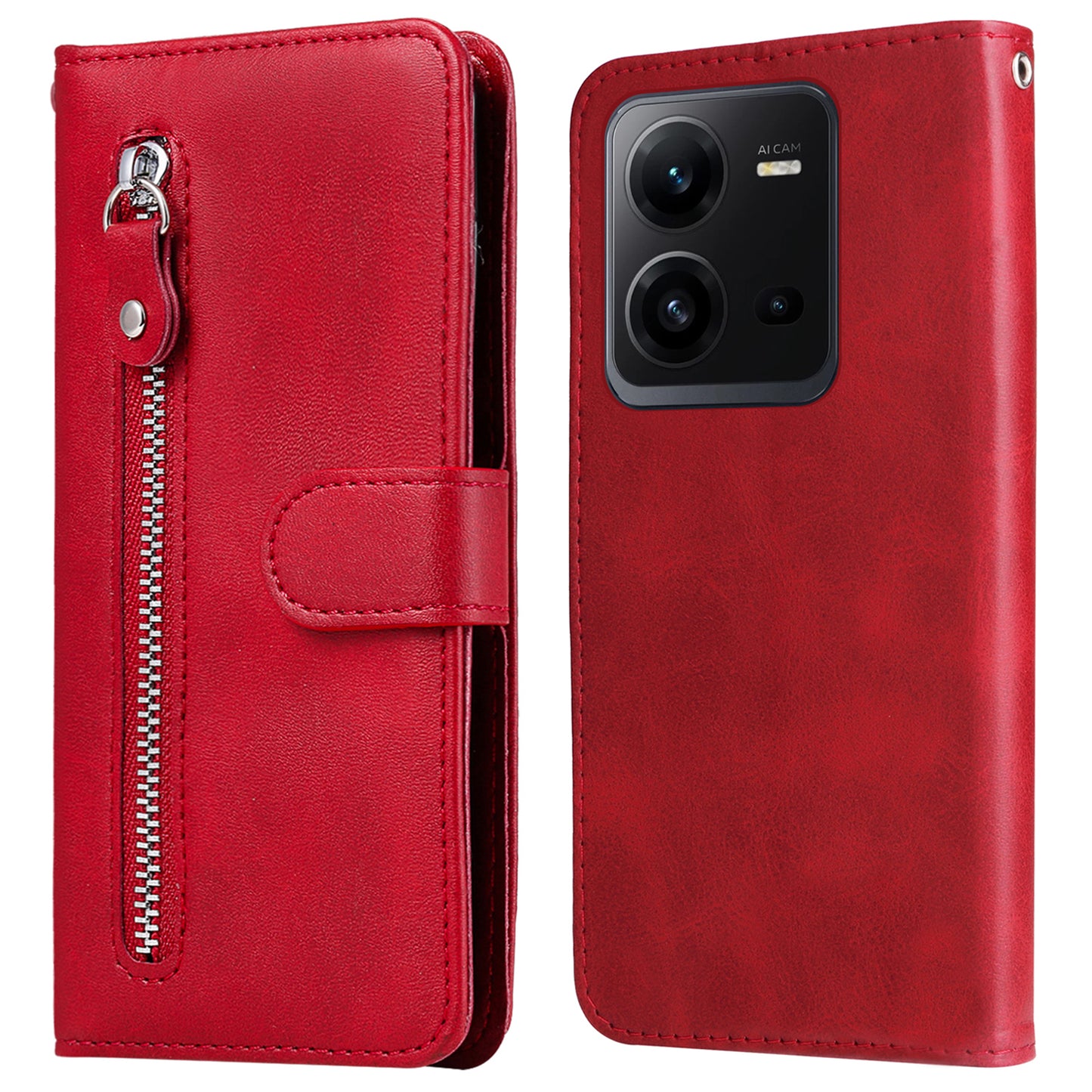 For vivo V25 5G / V25e 4G Calf Texture PU Leather Wallet Phone Case Zipper Pocket Flip Stand Cover