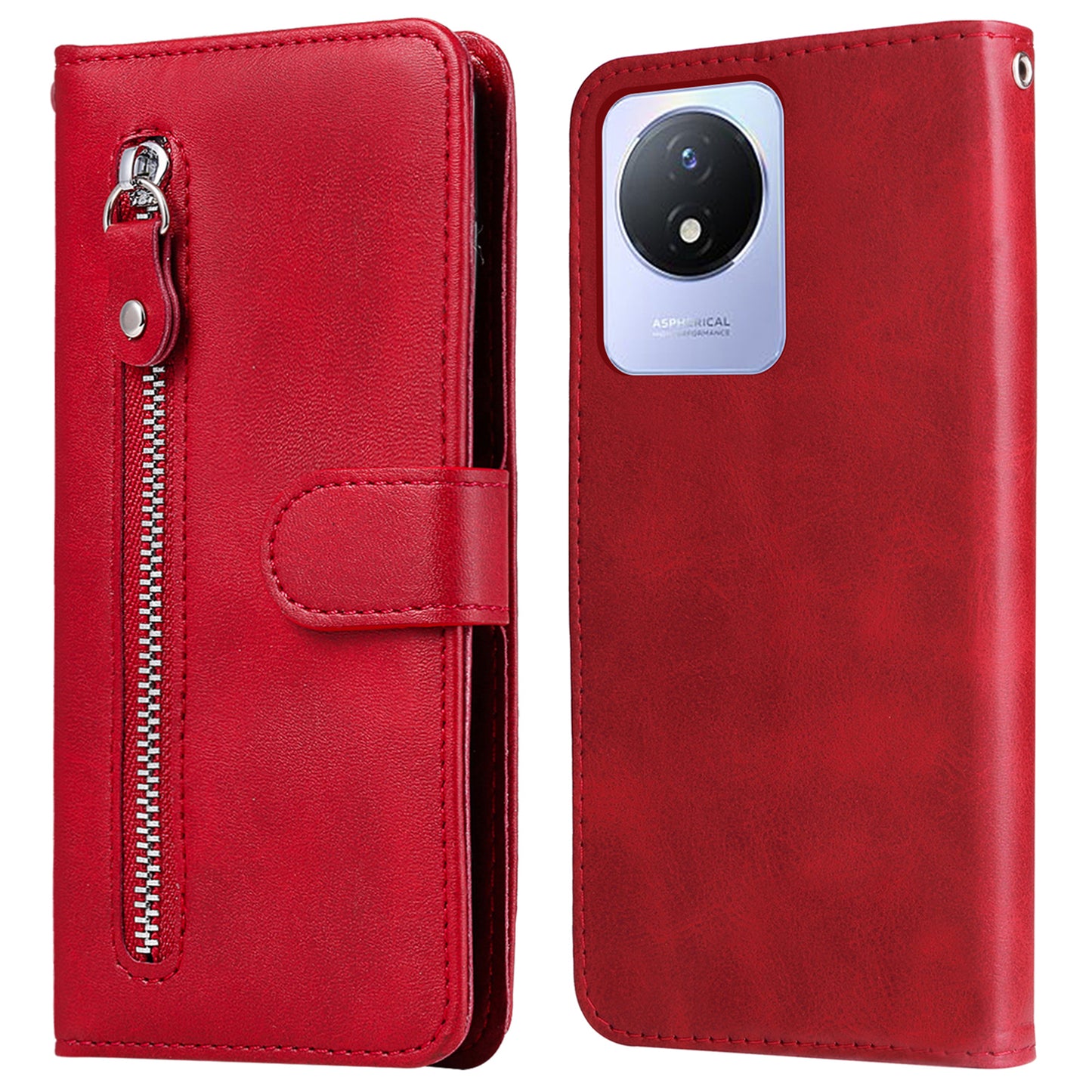 For vivo Y02 4G Calf Texture Zipper Pocket Phone Case Drop-proof Leather Wallet Stand Cover