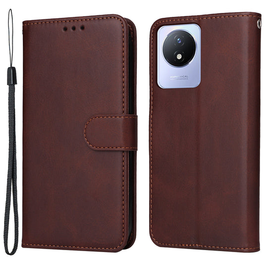 For vivo Y02 4G Calf Texture Leather Phone Case Flip Stand Wallet Shockproof Shell