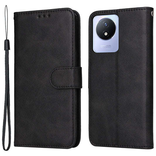 For vivo Y02 4G Calf Texture Leather Phone Case Flip Stand Wallet Shockproof Shell