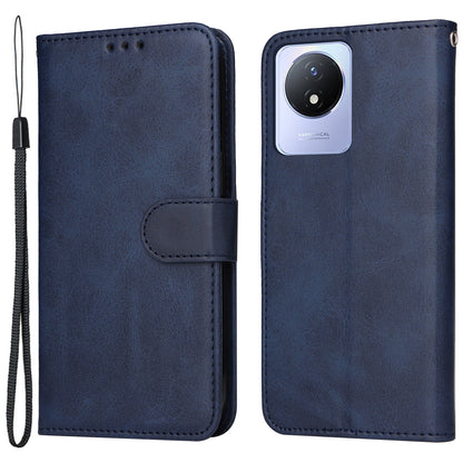 For vivo Y02 4G Calf Texture Leather Phone Case Flip Stand Wallet Shockproof Shell