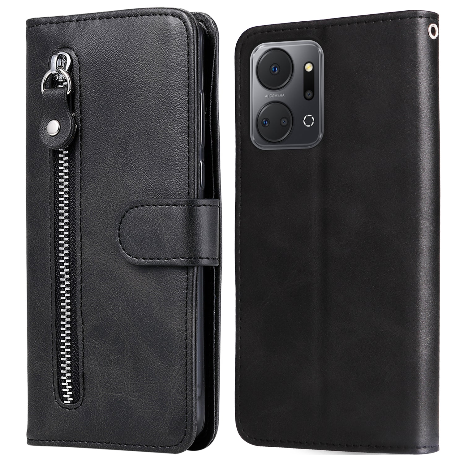 For Honor X7a 5G Zipper Pocket Leather Phone Cover Calf Texture Stand Wallet Phone Case