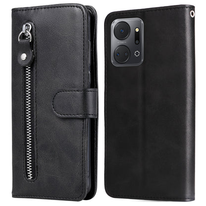 For Honor X7a 5G Zipper Pocket Leather Phone Cover Calf Texture Stand Wallet Phone Case