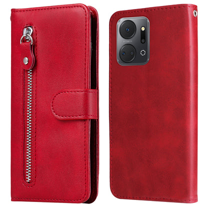 For Honor X7a 5G Zipper Pocket Leather Phone Cover Calf Texture Stand Wallet Phone Case