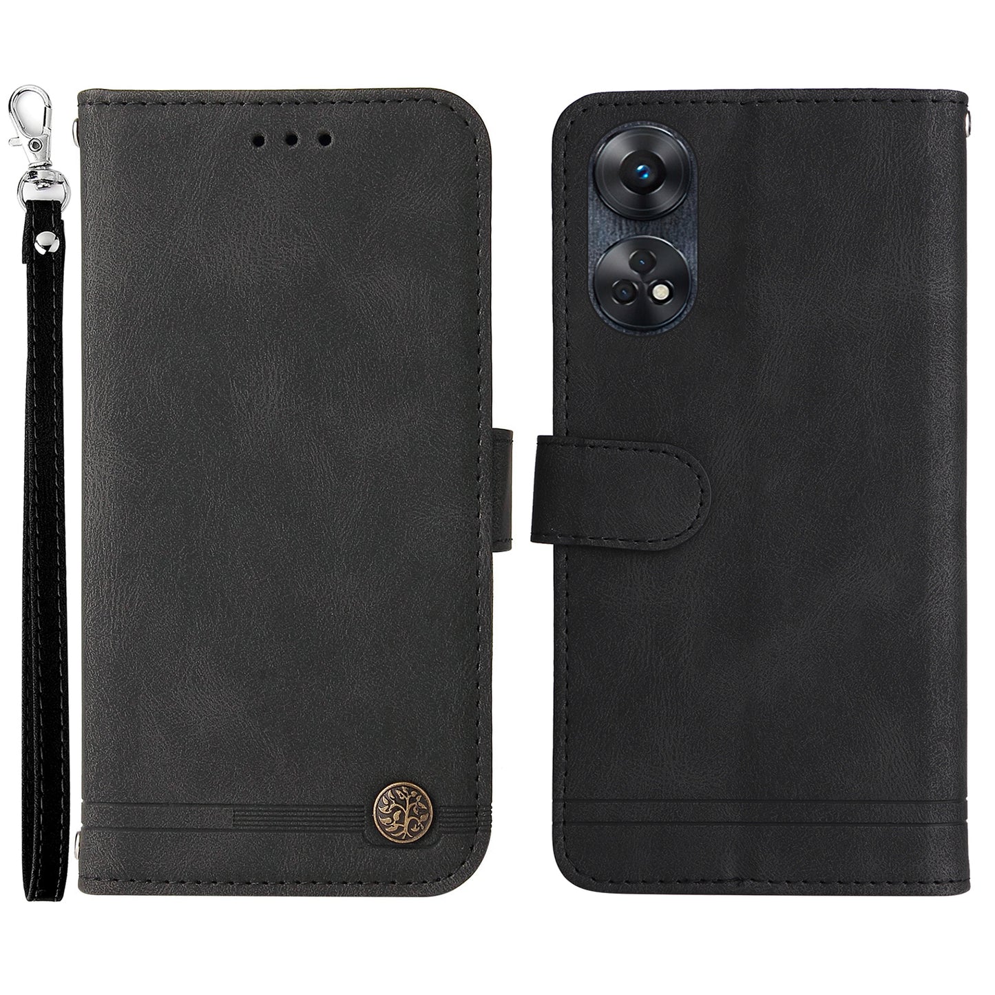 For Oppo Reno8 T 4G Skin-touch Feeling Leather Phone Case Stand Imprinted Lines Phone Wallet Cover