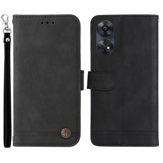 For Oppo Reno8 T 4G Skin-touch Feeling Leather Phone Case Stand Imprinted Lines Phone Wallet Cover