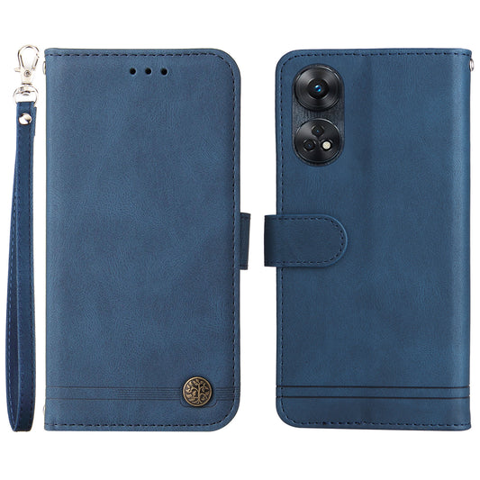 For Oppo Reno8 T 4G Skin-touch Feeling Leather Phone Case Stand Imprinted Lines Phone Wallet Cover