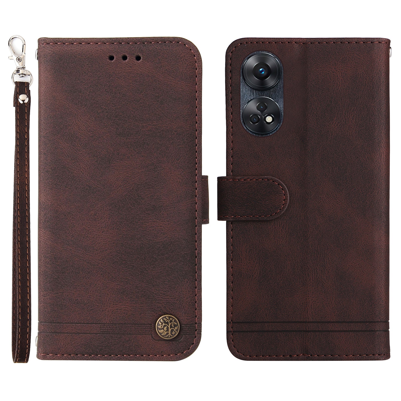 For Oppo Reno8 T 4G Skin-touch Feeling Leather Phone Case Stand Imprinted Lines Phone Wallet Cover