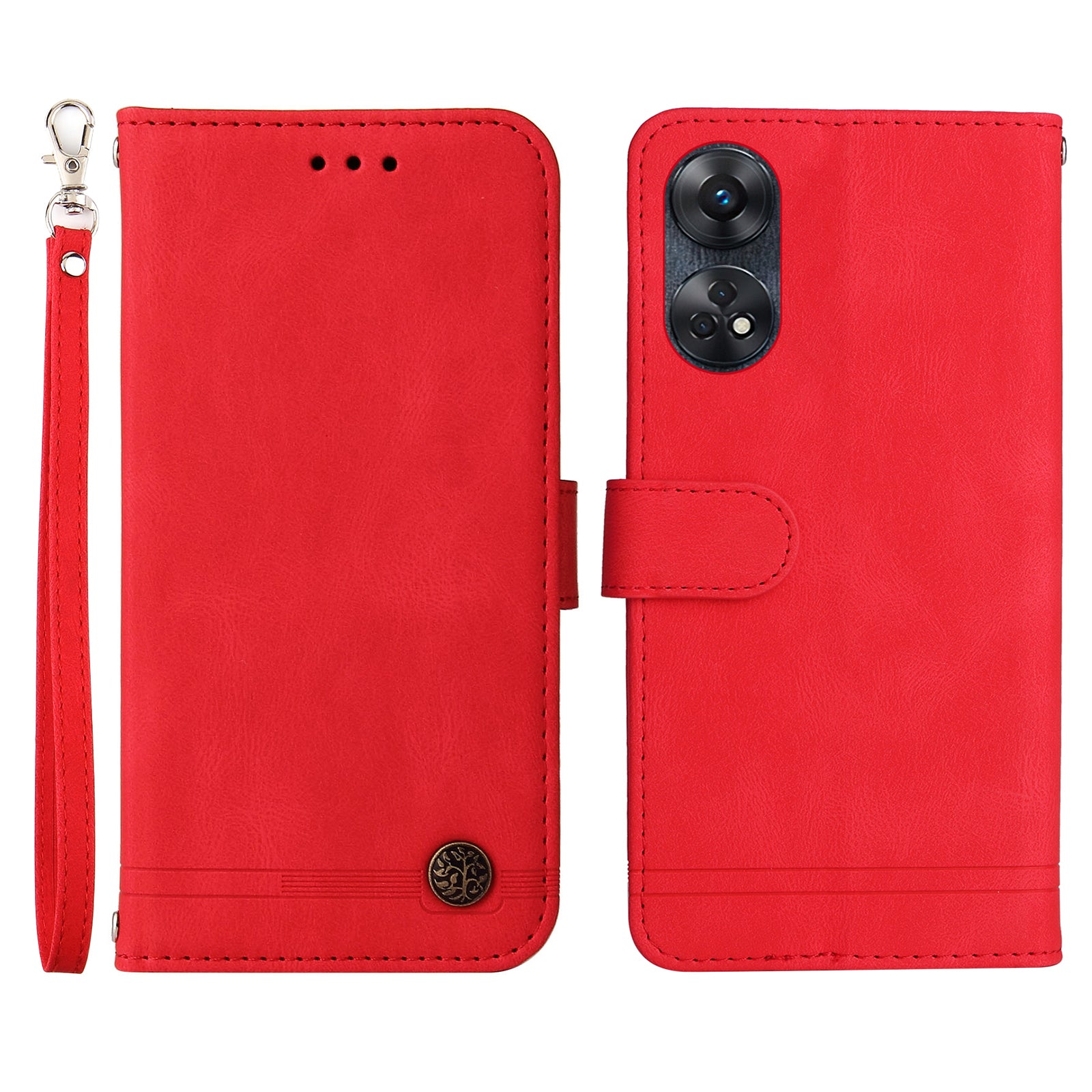For Oppo Reno8 T 4G Skin-touch Feeling Leather Phone Case Stand Imprinted Lines Phone Wallet Cover