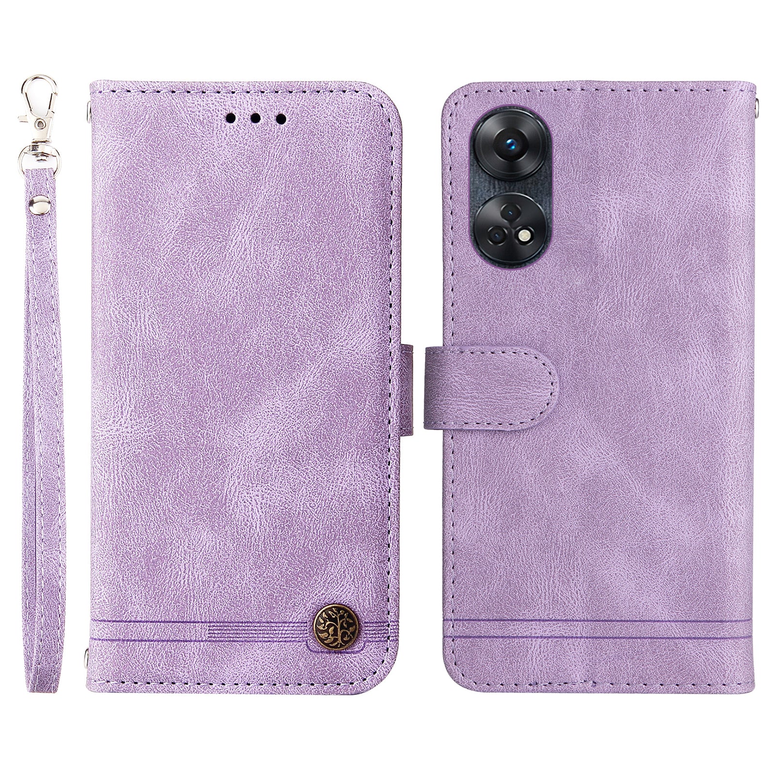 For Oppo Reno8 T 4G Skin-touch Feeling Leather Phone Case Stand Imprinted Lines Phone Wallet Cover