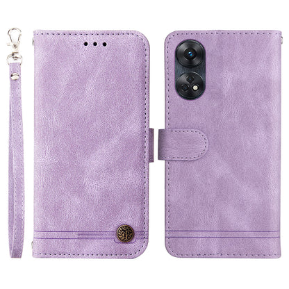 For Oppo Reno8 T 4G Skin-touch Feeling Leather Phone Case Stand Imprinted Lines Phone Wallet Cover