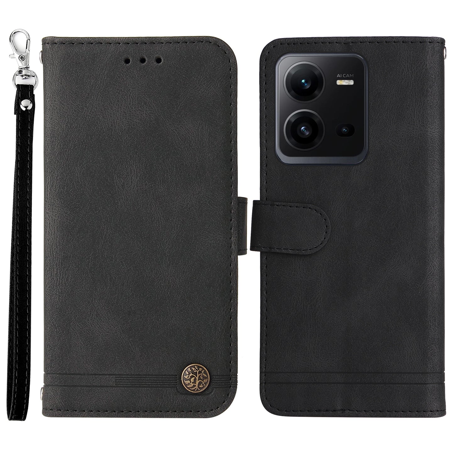 For vivo V25e 4G / V25 5G Skin-touch Feeling Leather Phone Case Tree Pattern Imprinted Lines Cover Stand Wallet