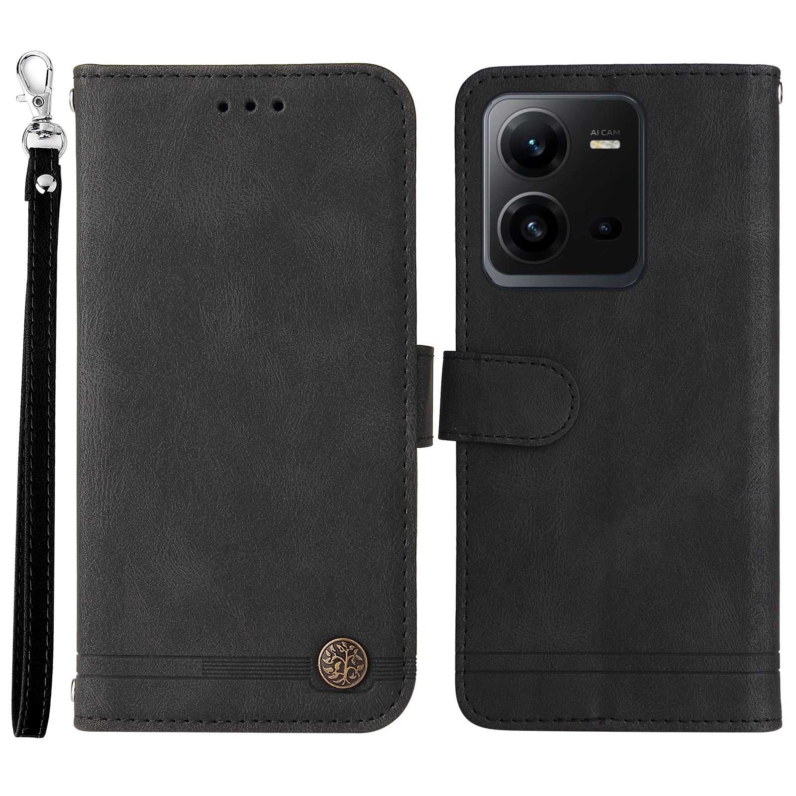 For vivo V25e 4G / V25 5G Skin-touch Feeling Leather Phone Case Tree Pattern Imprinted Lines Cover Stand Wallet