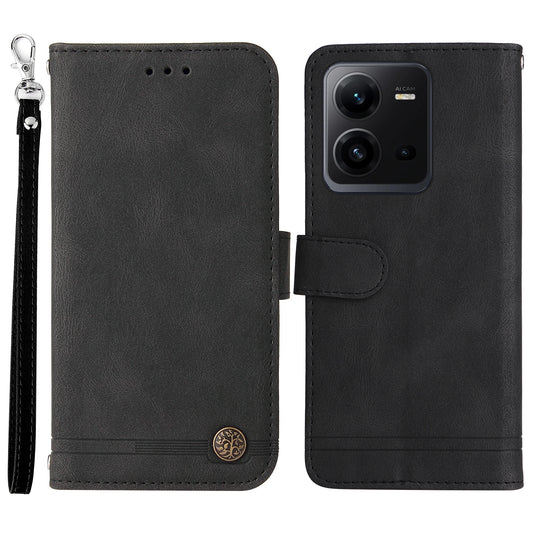 For vivo V25e 4G / V25 5G Skin-touch Feeling Leather Phone Case Tree Pattern Imprinted Lines Cover Stand Wallet