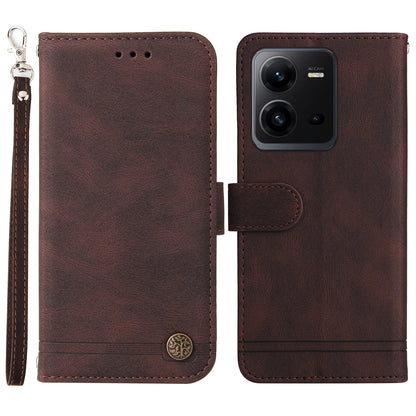 For vivo V25e 4G / V25 5G Skin-touch Feeling Leather Phone Case Tree Pattern Imprinted Lines Cover Stand Wallet