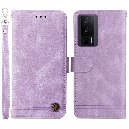 For Xiaomi Poco F5 Pro 5G / Redmi K60 Pro 5G / Redmi K60 5G Cell Phone Cover Skin-touch Feeling Leather Imprinted Lines Stand Case Wallet