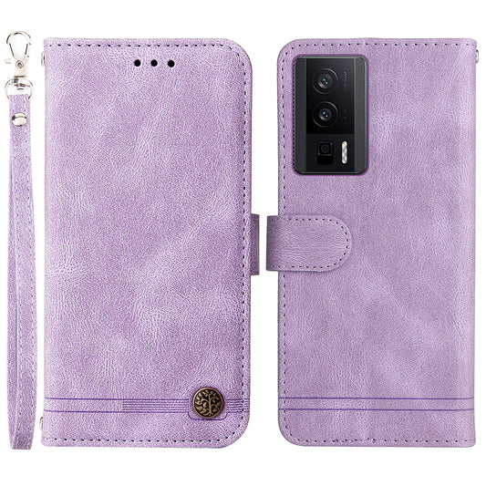 For Xiaomi Poco F5 Pro 5G / Redmi K60 Pro 5G / Redmi K60 5G Cell Phone Cover Skin-touch Feeling Leather Imprinted Lines Stand Case Wallet