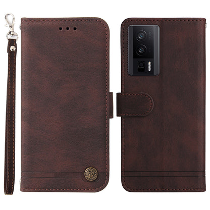 For Xiaomi Poco F5 Pro 5G / Redmi K60 Pro 5G / Redmi K60 5G Cell Phone Cover Skin-touch Feeling Leather Imprinted Lines Stand Case Wallet